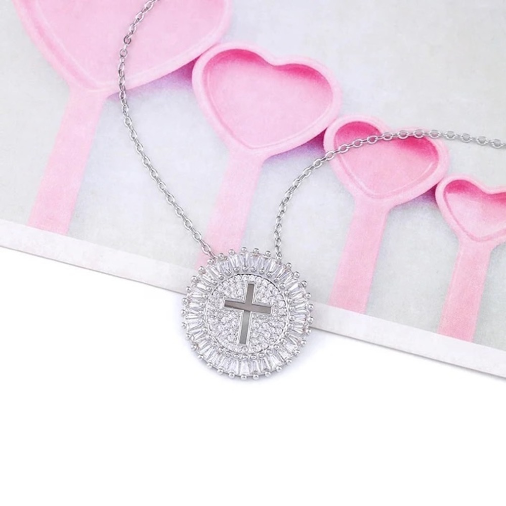 New Unisex 925 Silver Round cut Diamond Necklace - Picture 2 of 3
